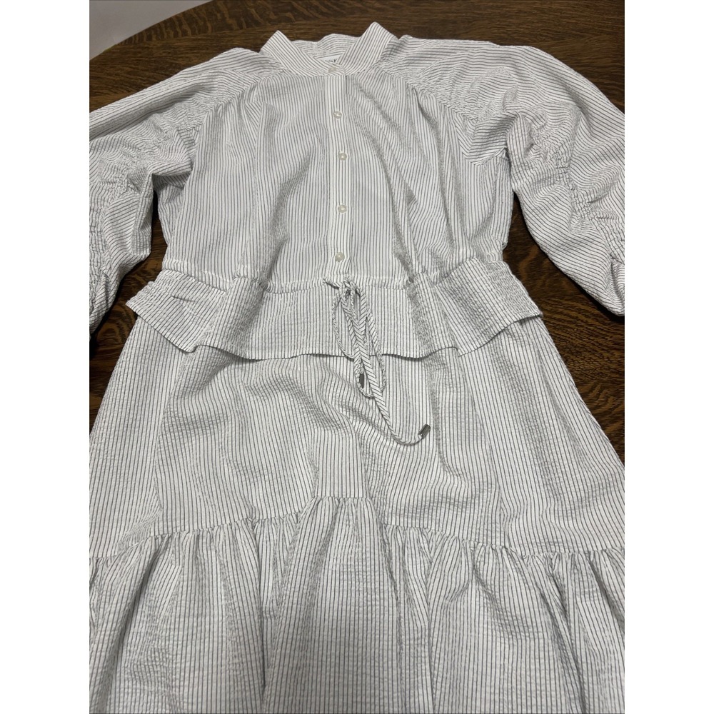 Calvin Klein Cottagecore Shirt Dress Womens S White Striped Tie Waist Pockets - Picture 2 of 10